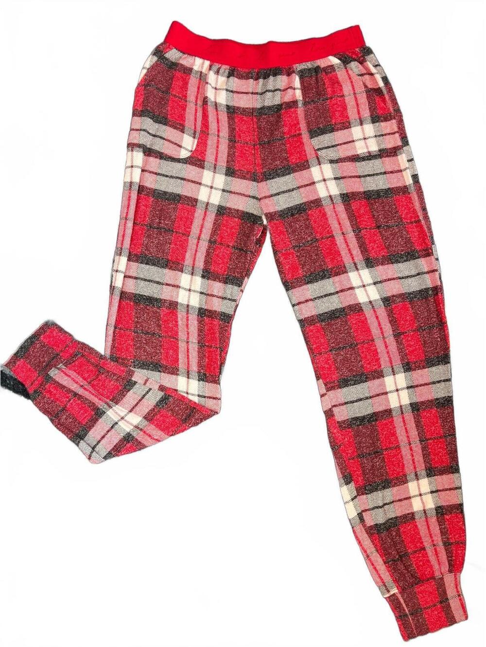 Victoria's Secret PINK Women's "Love Pink" Size L Red Plaid Lounge Pjs Pants